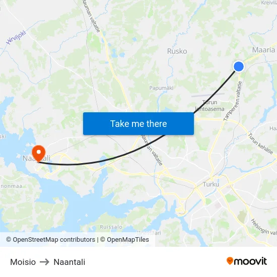 Moisio to Naantali map