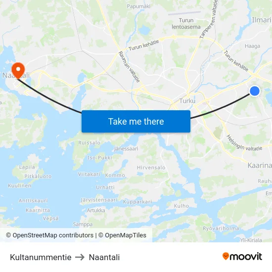 Kultanummentie to Naantali map