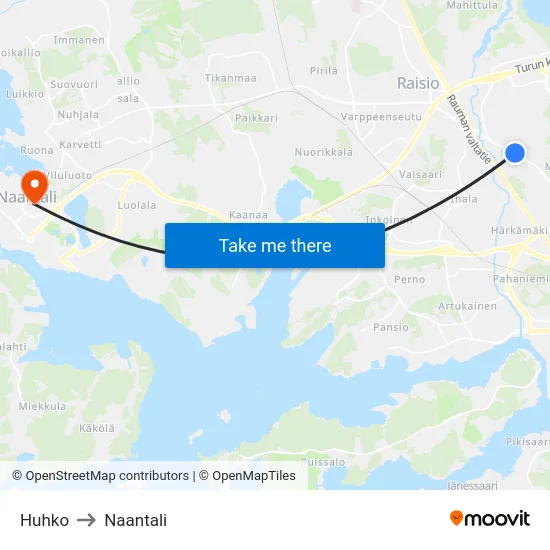 Huhko to Naantali map