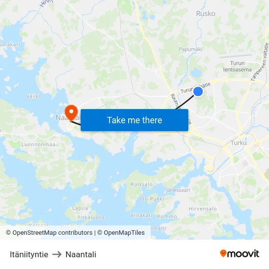 Itäniityntie to Naantali map