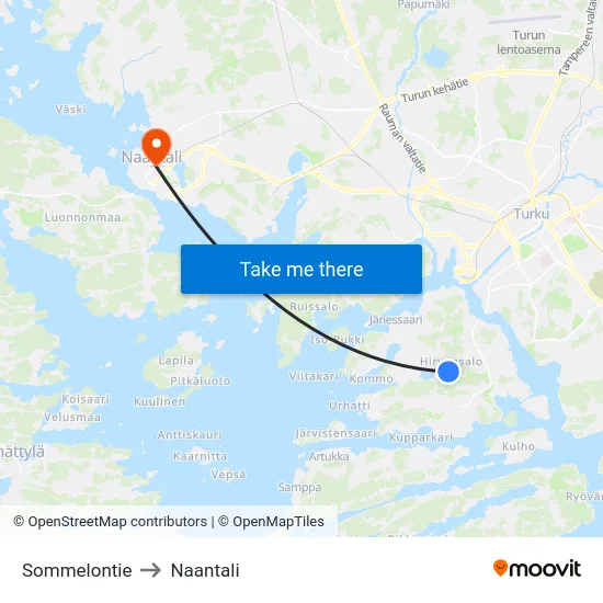 Sommelontie to Naantali map