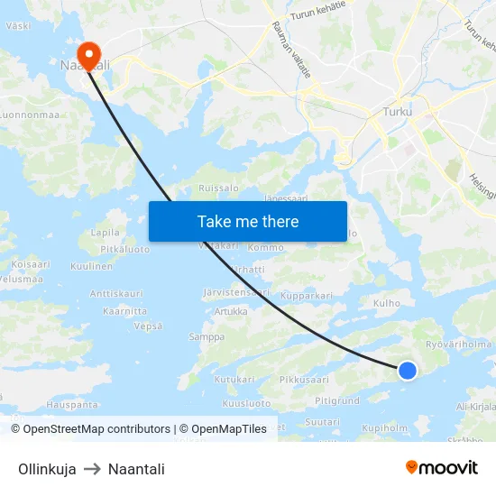 Ollinkuja to Naantali map