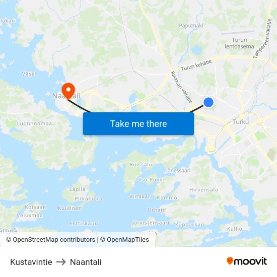 Kustavintie to Naantali map