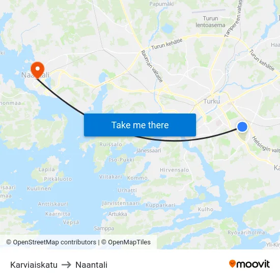 Karviaiskatu to Naantali map