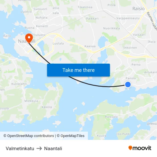 Valmetinkatu to Naantali map