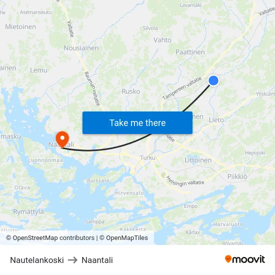 Nautelankoski to Naantali map