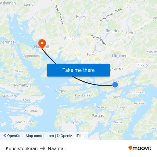 Kuusistonkaari to Naantali map