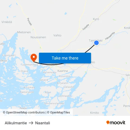 Alikulmantie to Naantali map
