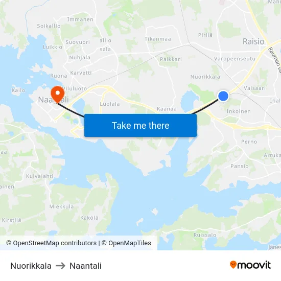 Nuorikkala to Naantali map