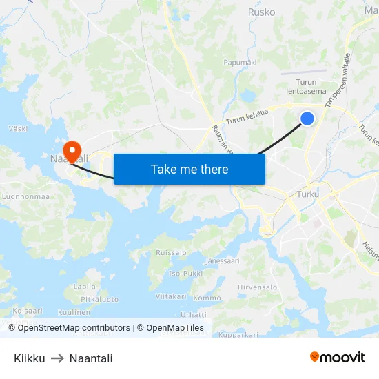 Kiikku to Naantali map