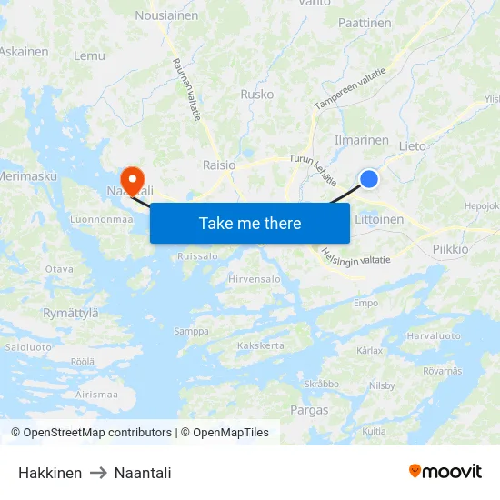 Hakkinen to Naantali map