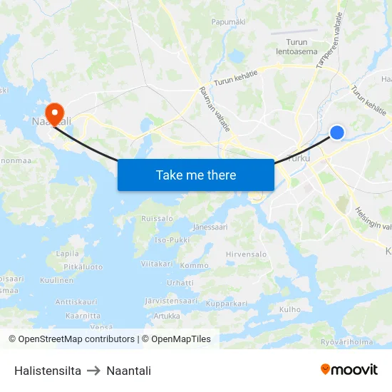 Halistensilta to Naantali map