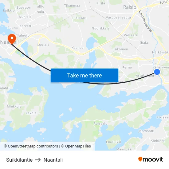 Suikkilantie to Naantali map
