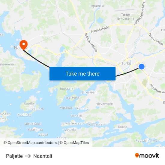 Paljetie to Naantali map