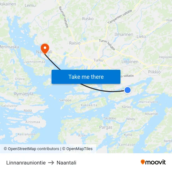 Linnanrauniontie to Naantali map