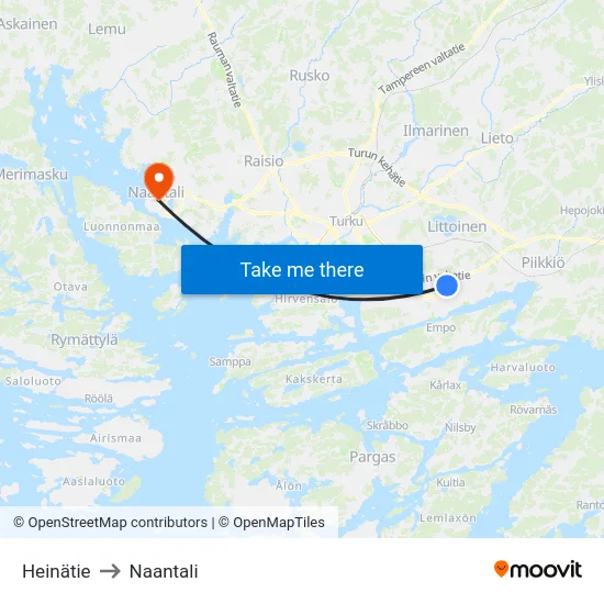 Heinätie to Naantali map