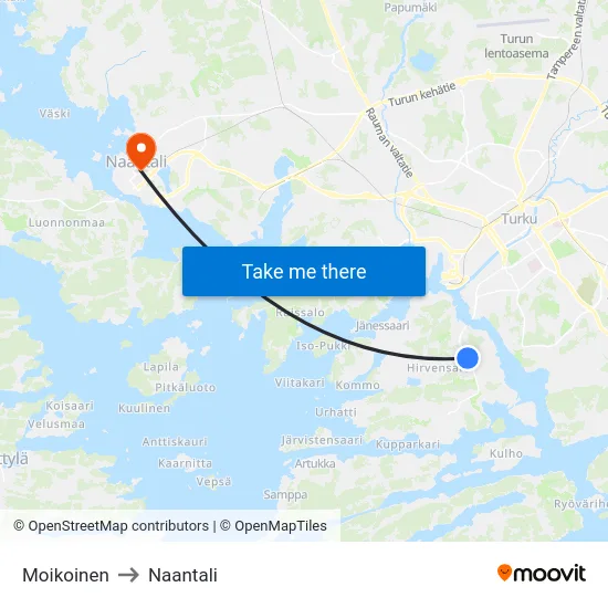 Moikoinen to Naantali map