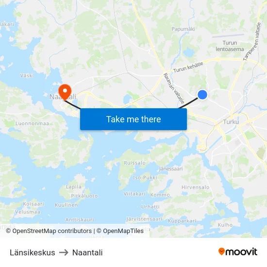 Länsikeskus to Naantali map
