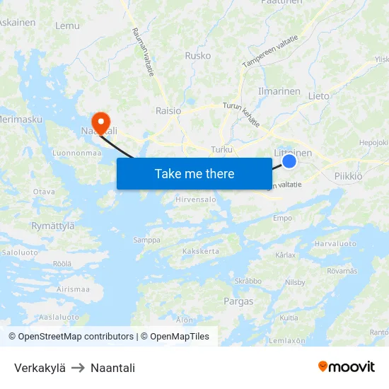Verkakylä to Naantali map