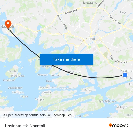 Hovirinta to Naantali map