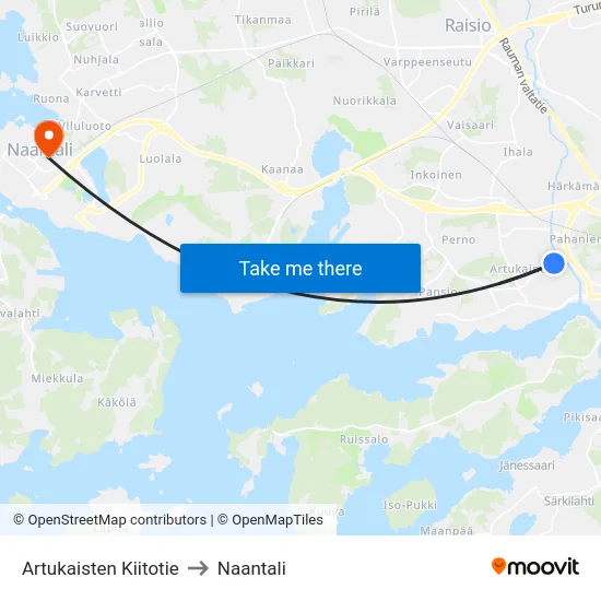 Artukaisten Kiitotie to Naantali map
