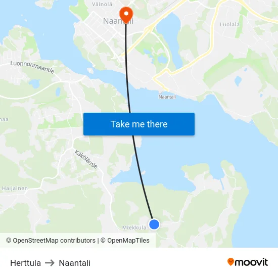 Herttula to Naantali map