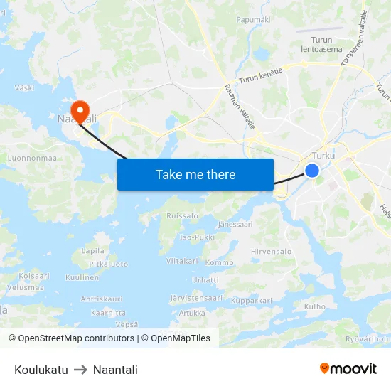 Koulukatu to Naantali map