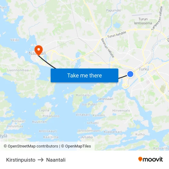 Kirstinpuisto to Naantali map