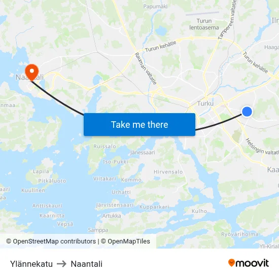 Ylännekatu to Naantali map
