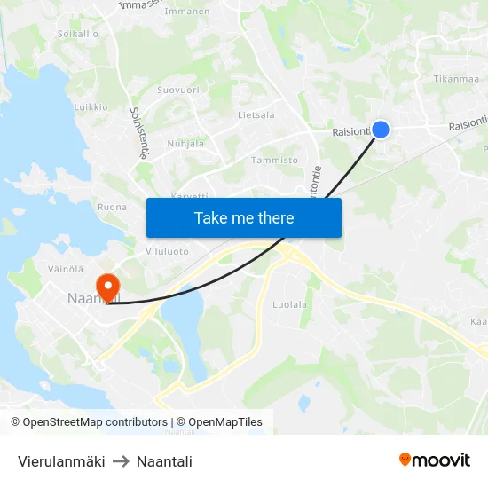 Vierulanmäki to Naantali map
