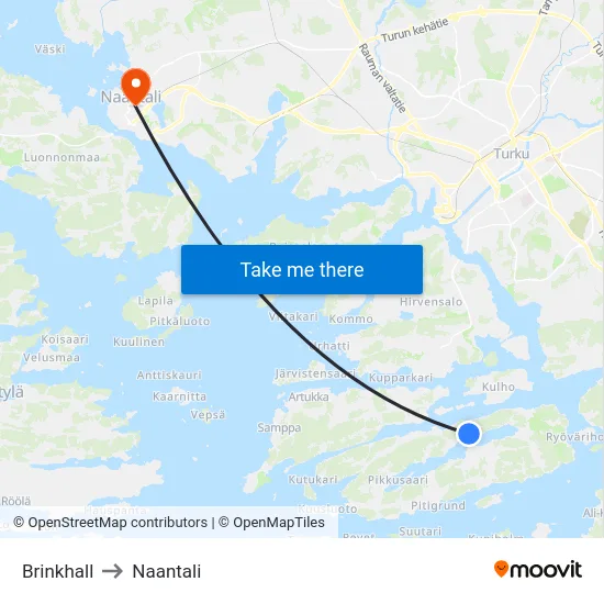Brinkhall to Naantali map