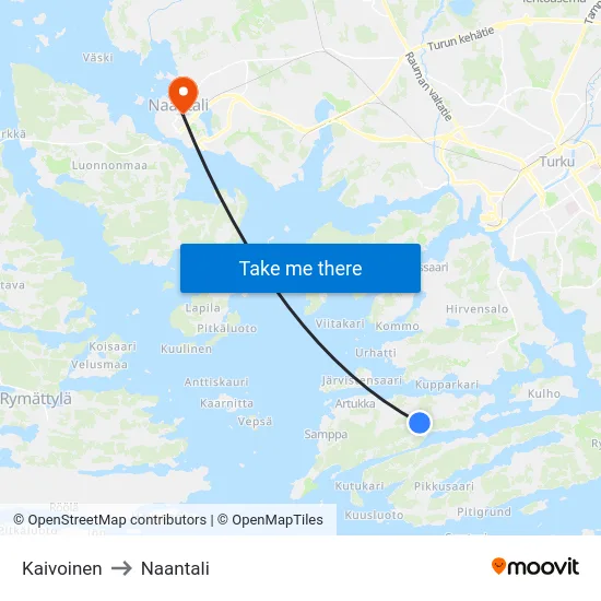 Kaivoinen to Naantali map