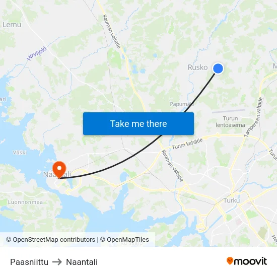 Paasniittu to Naantali map