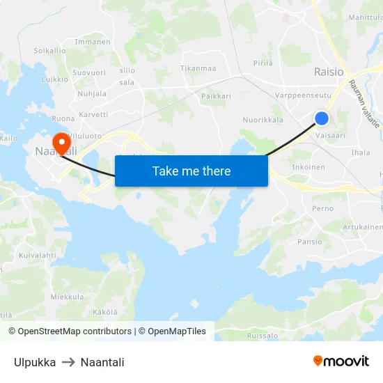 Ulpukka to Naantali map