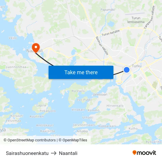 Sairashuoneenkatu to Naantali map