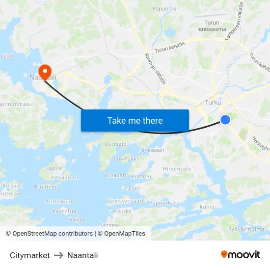 Citymarket to Naantali map