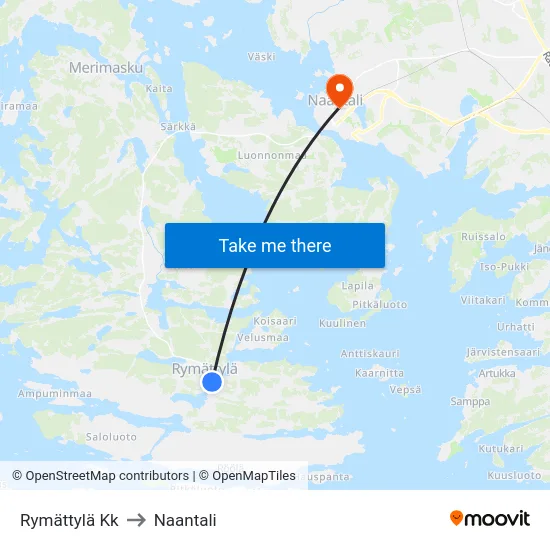 Rymättylä Kk to Naantali map