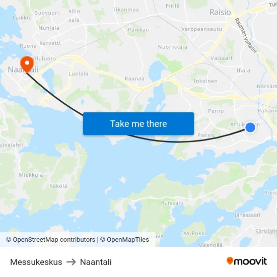 Messukeskus to Naantali map