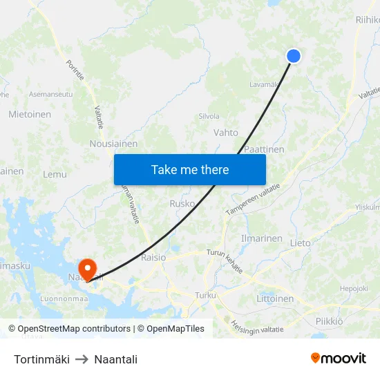Tortinmäki to Naantali map