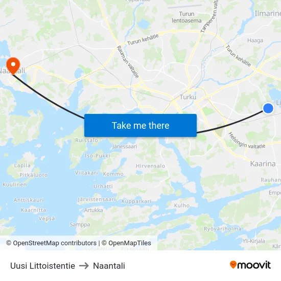 Uusi Littoistentie to Naantali map