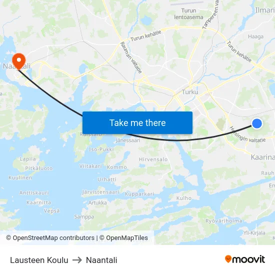 Lausteen Koulu to Naantali map
