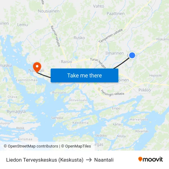 Liedon Terveyskeskus (Keskusta) to Naantali map