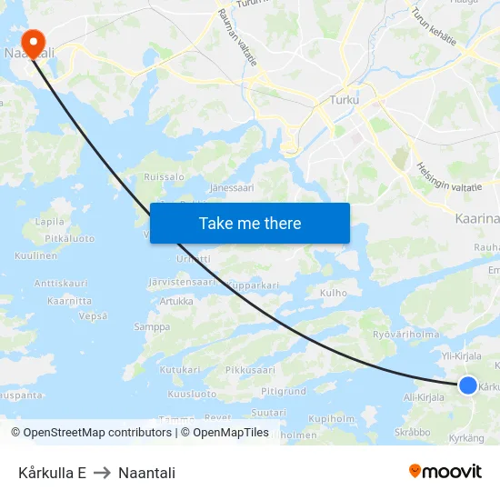 Kårkulla E to Naantali map