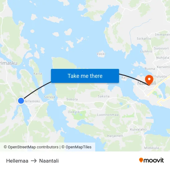 Hellemaa to Naantali map