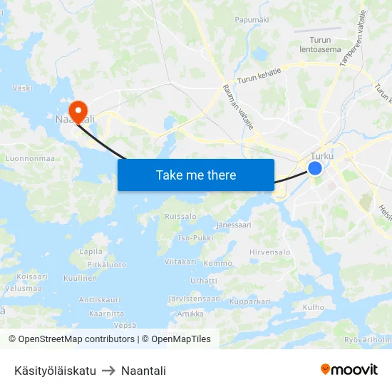 Käsityöläiskatu to Naantali map