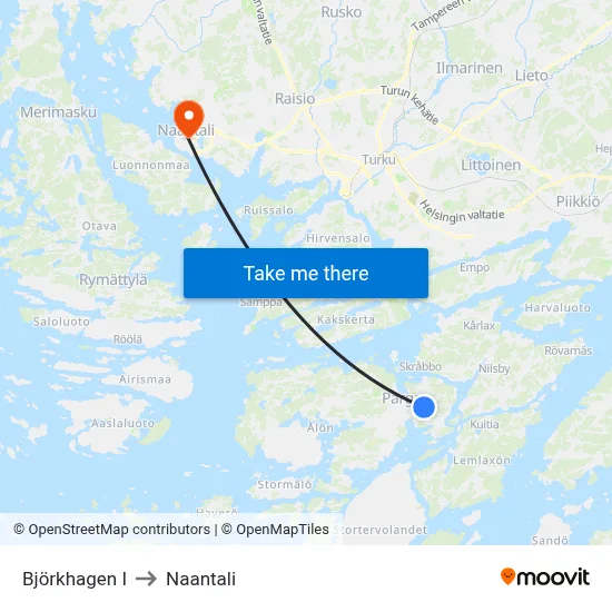 Björkhagen I to Naantali map
