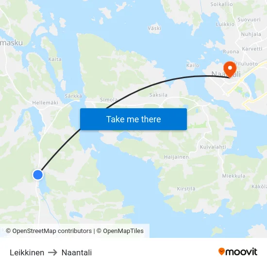 Leikkinen to Naantali map