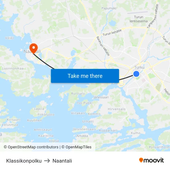 Klassikonpolku to Naantali map
