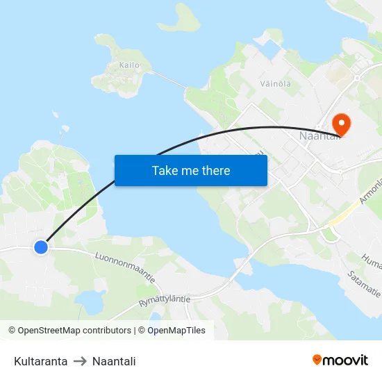 Kultaranta to Naantali map