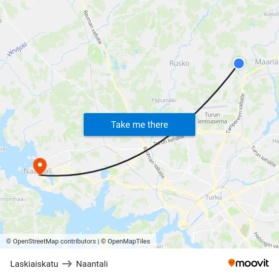 Laskiaiskatu to Naantali map